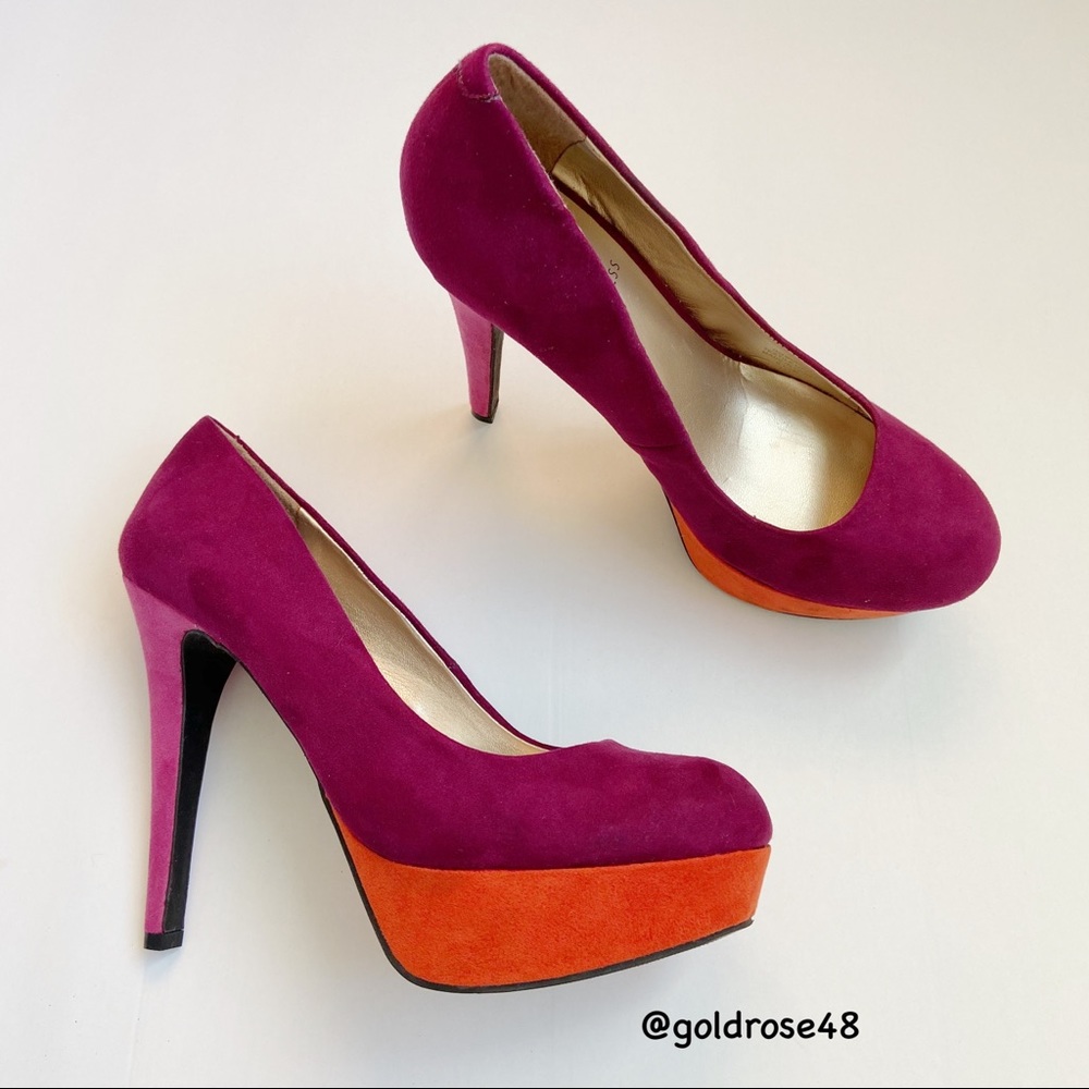 G by Guess purple colorblock platform heels